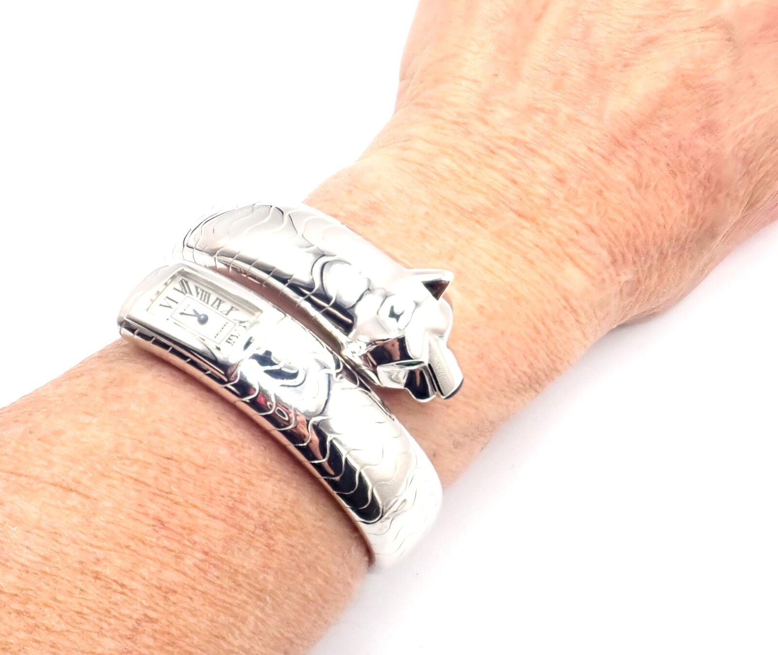 Cartier Jewelry & Watches:Watches, Parts & Accessories:Watches:Wristwatches Cartier Panther Panthere 18k White Gold Lakarda Bangle Bracelet Watch Paper