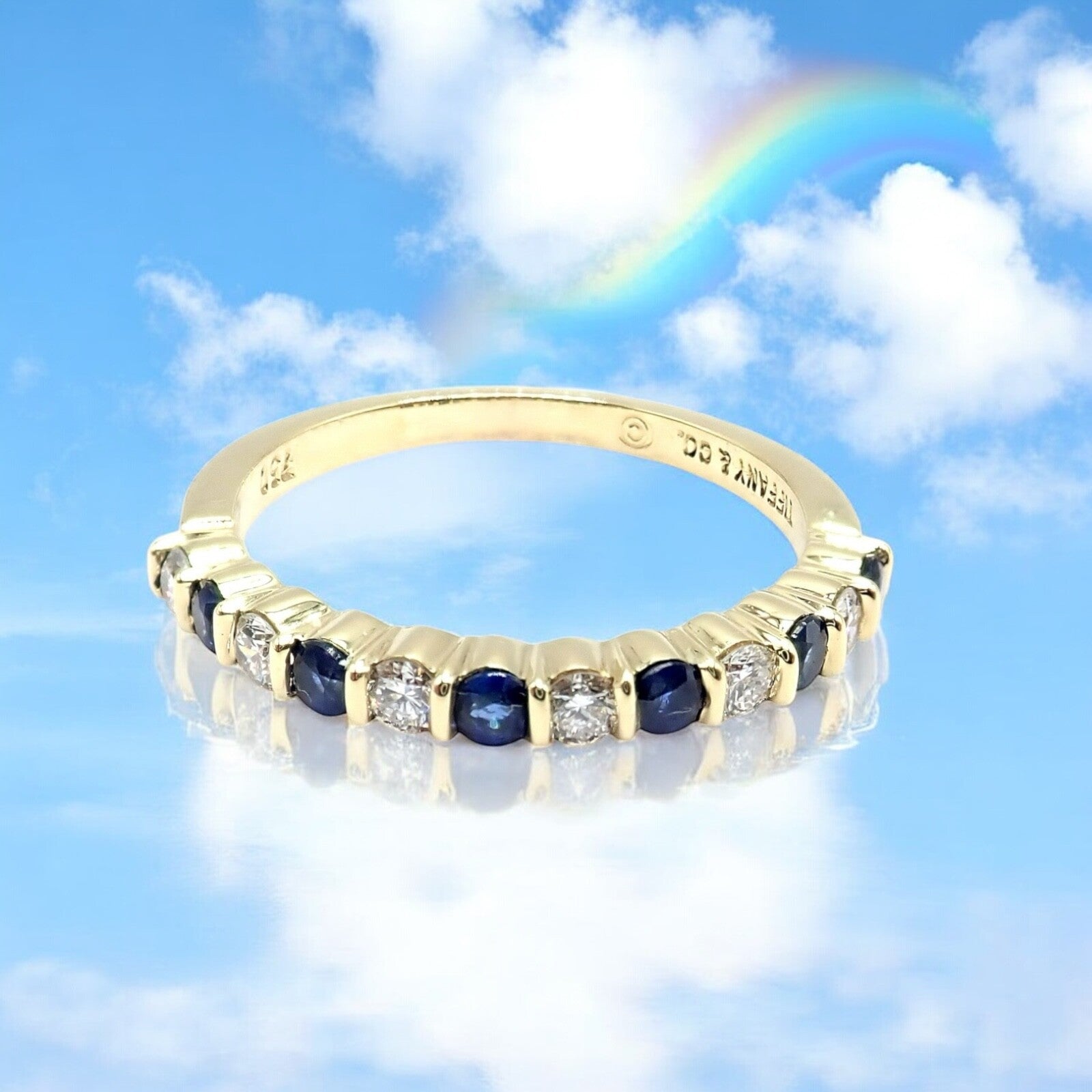 Tiffany & Co. Jewelry & Watches:Fine Jewelry:Rings Vintage! Authentic Tiffany & Co 18k Yellow Gold Diamond Sapphire Band Ring sz 7