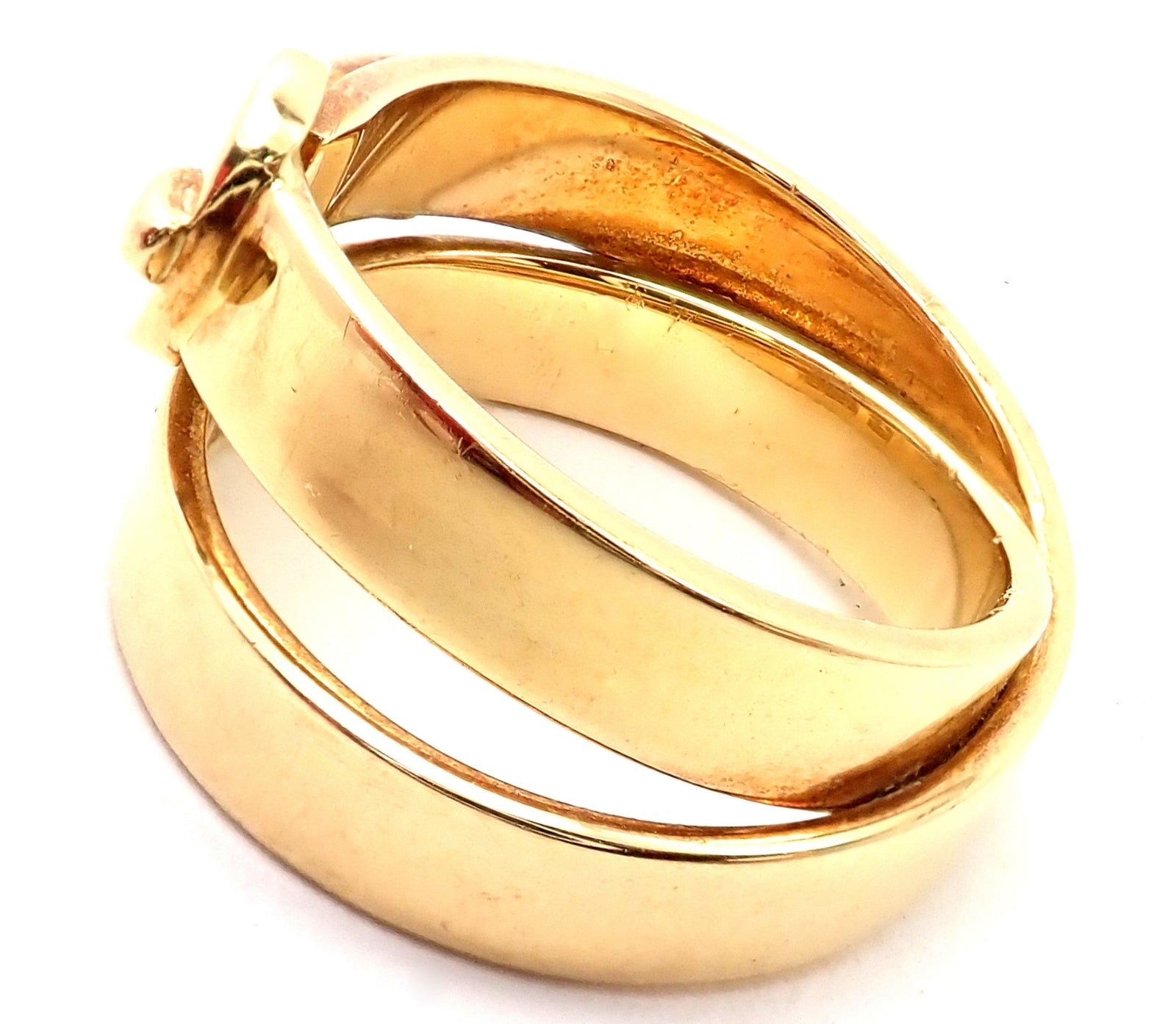 Authentic! Hermes 18K Yellow Gold Buckle Double Row Band Ring | Fortrove