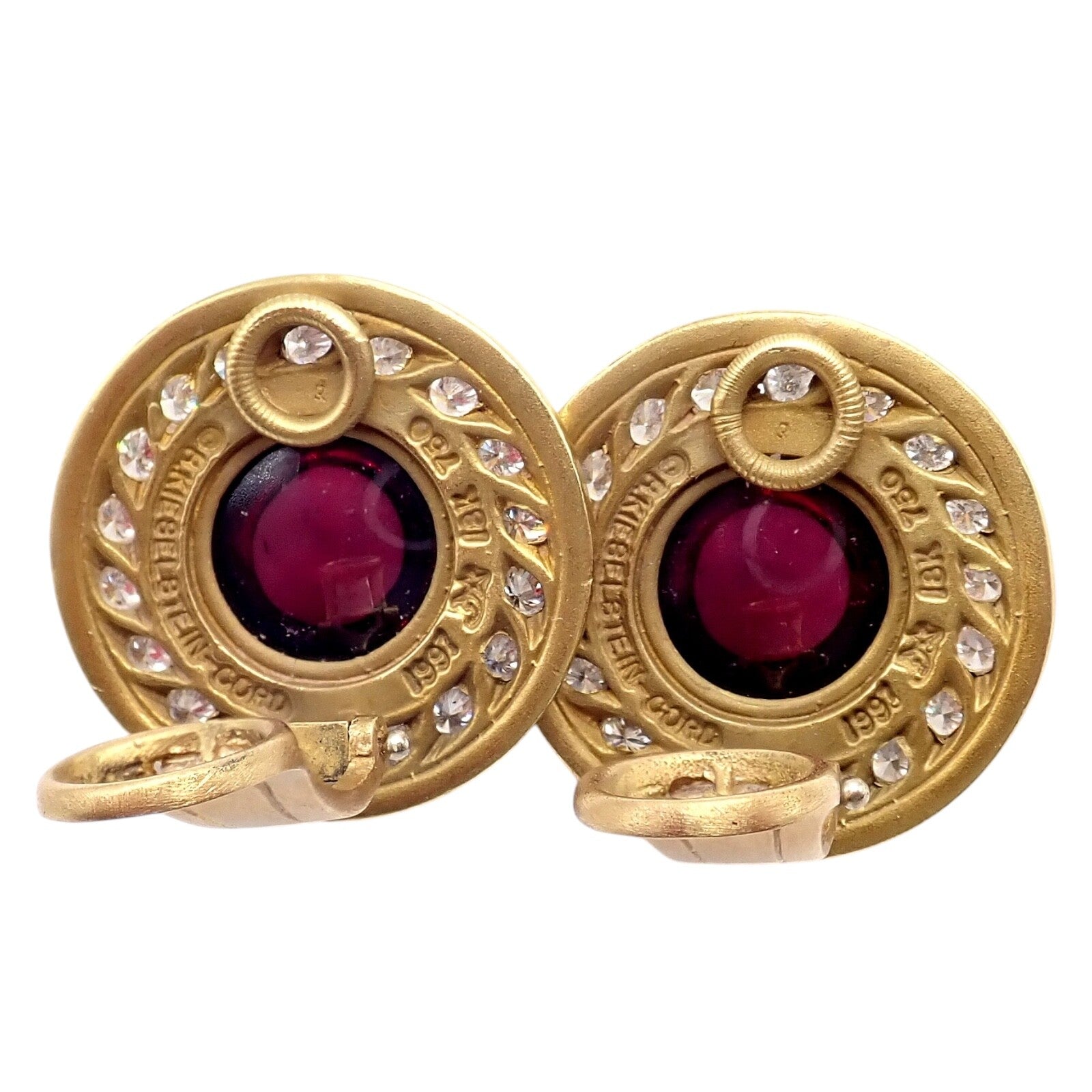 Kieselstein-Cord Jewelry & Watches:Men's Jewelry:Earrings Rare! Vintage Kieselstein Cord 18k Yellow Gold Garnet Diamond Earrings 1997