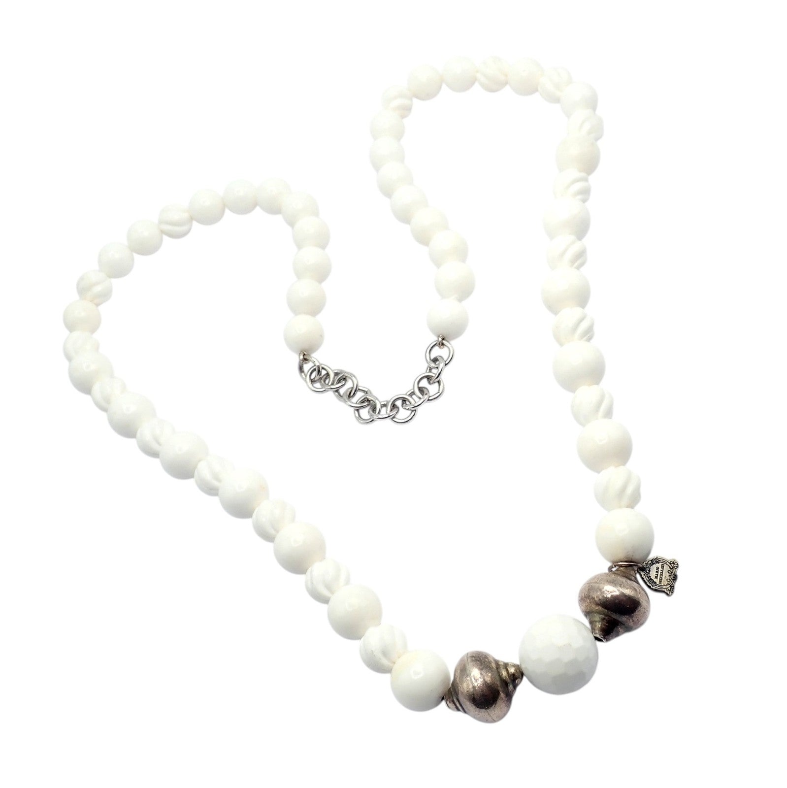 Rare! Vintage Mario Buccellati Free Time Silver Large White Stone Necklace 31" | Fortrove