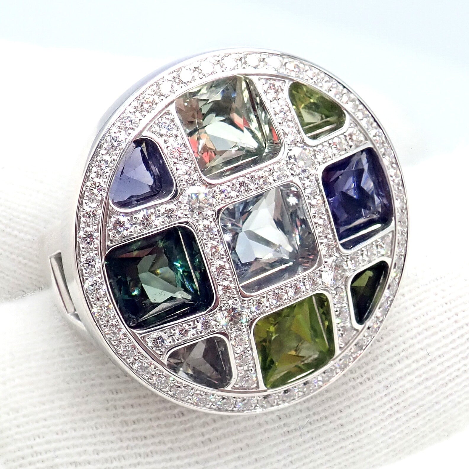 Cartier Pasha 18k White Gold Diamond Color Stone Ring Box + Papers sz 6 52 | Fortrove