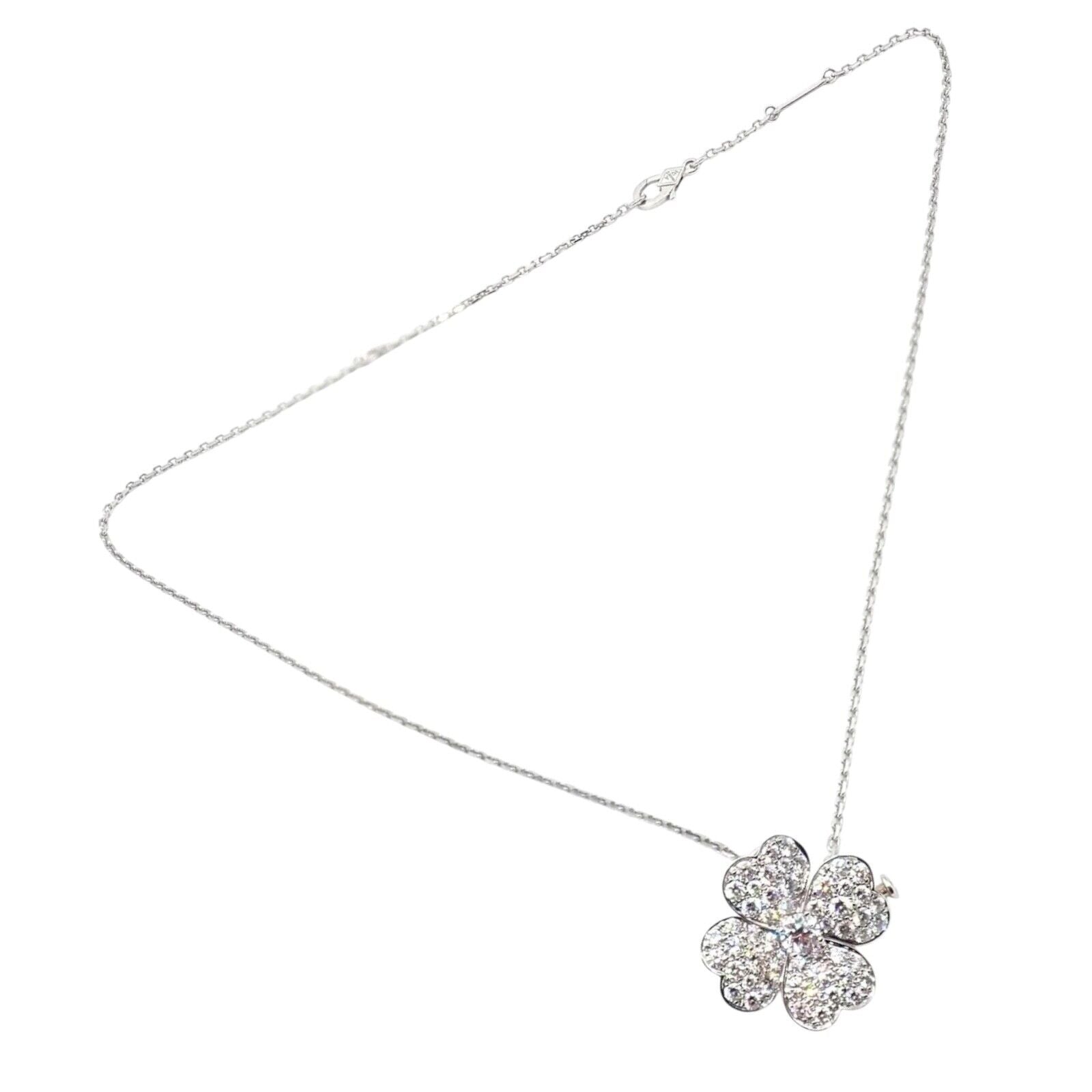 Van Cleef & Arpels Cosmos 18k White Gold Diamond Medium Brooch Pendant Necklace | Fortrove