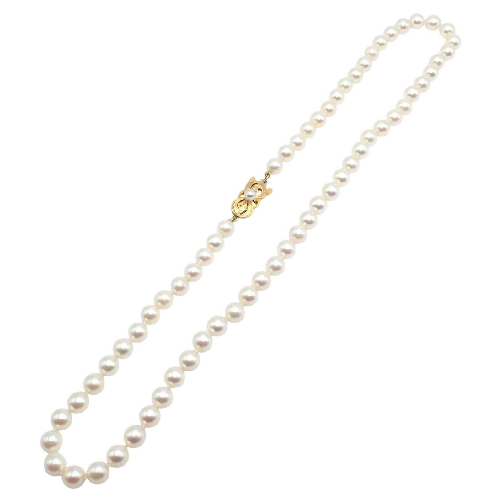 Authentic! Mikimoto 18k Yellow Gold 6.5mm Pearl 18" Strand Necklace | Fortrove