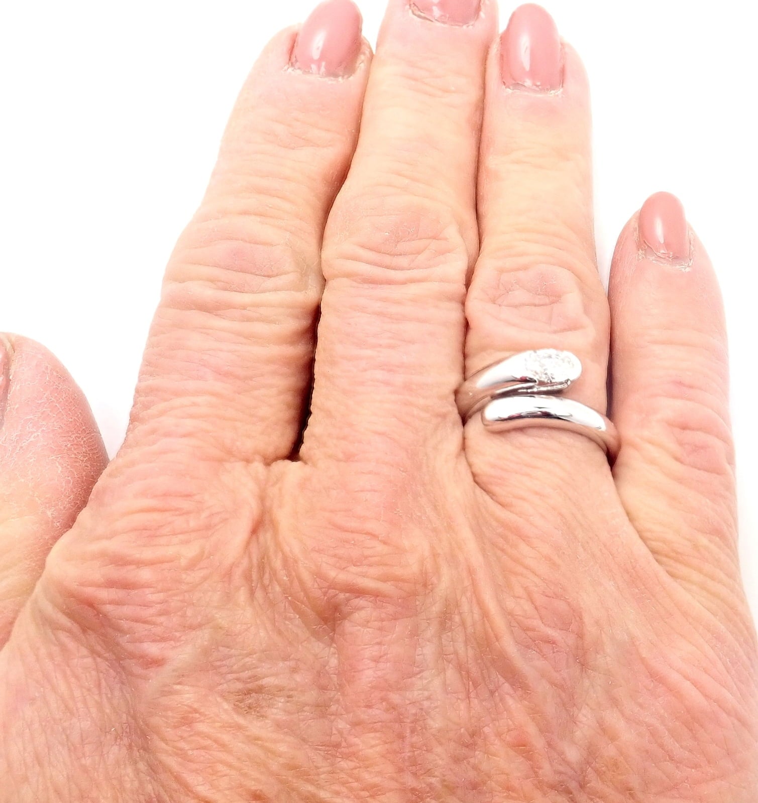 Authentic! Bulgari Bvlgari 18k White Gold Diamond Bypass Band Ring | Fortrove