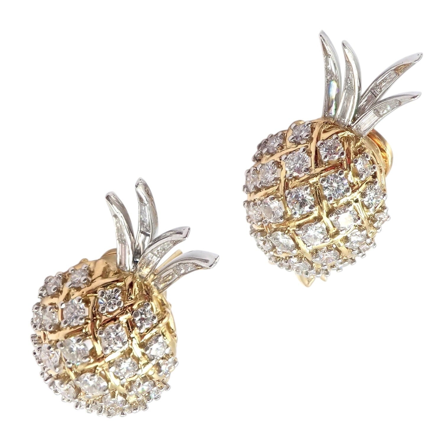 Authentic! Verdura 18k Yellow Gold Platinum Diamond Pineapple Earrings | Fortrove
