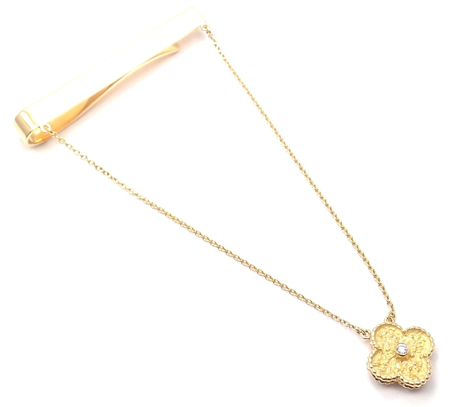Authentic! Van Cleef & Arpels 18k Yellow Gold Diamond Vintage Alhambra Tie Clip | Fortrove