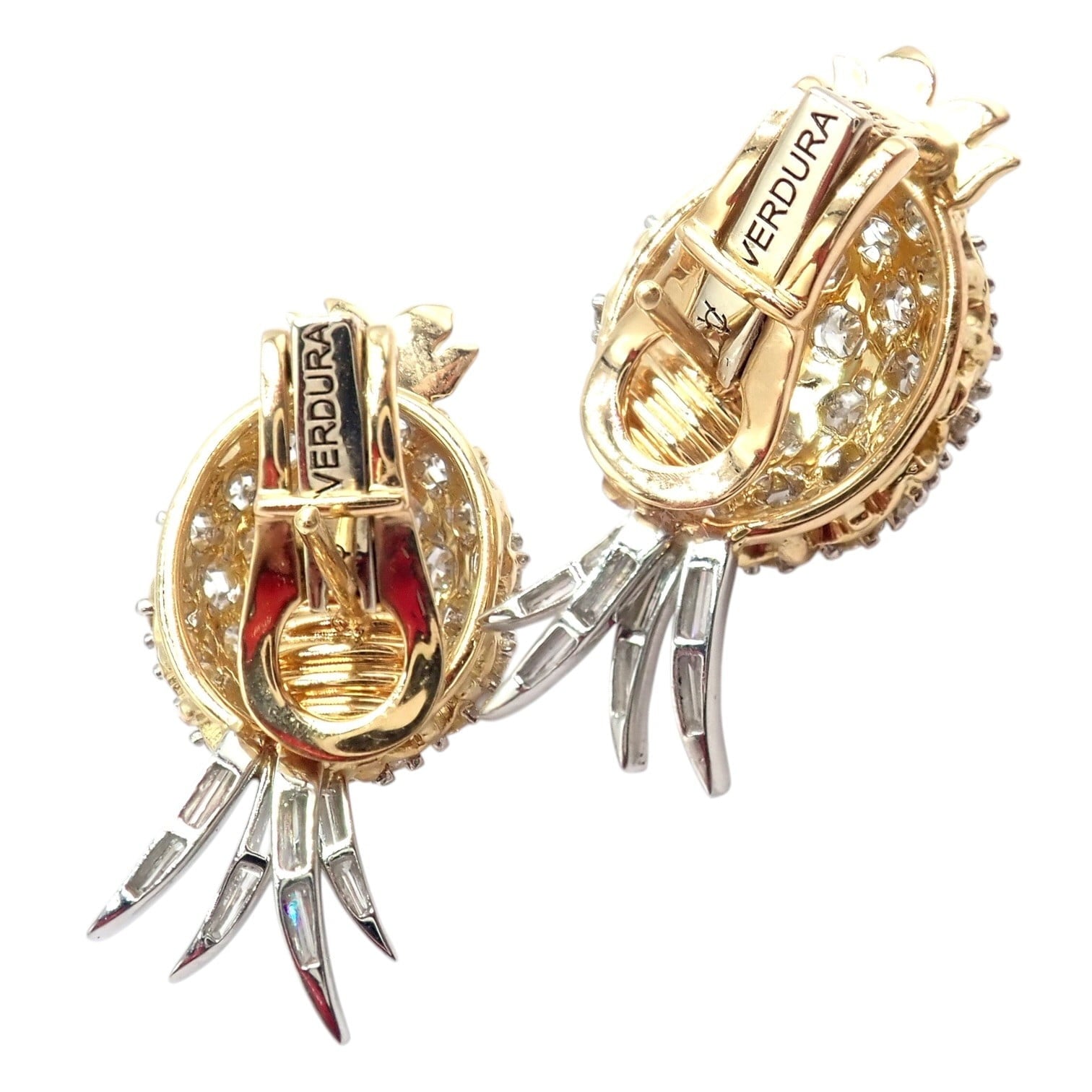 Authentic! Verdura 18k Yellow Gold Platinum Diamond Pineapple Earrings | Fortrove