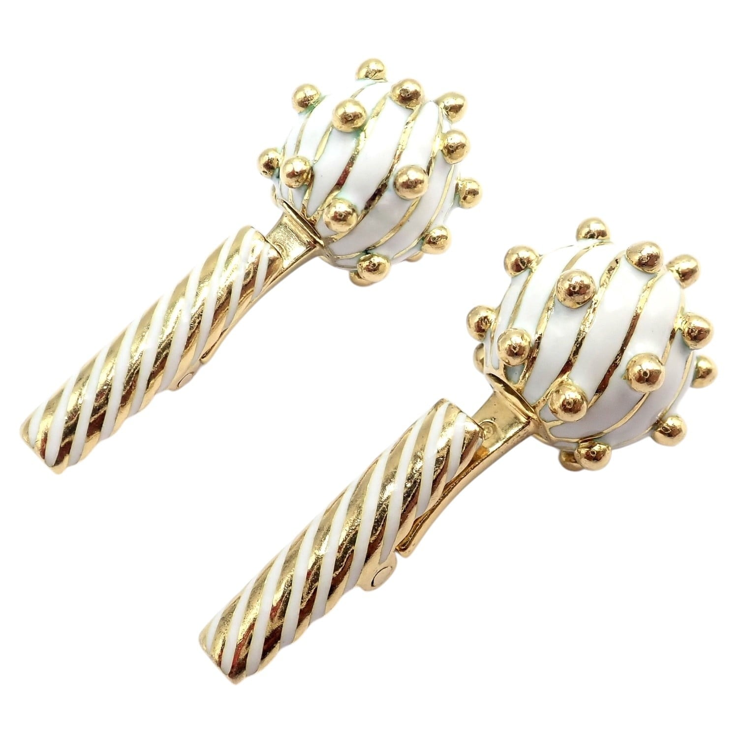 Vintage! David Webb 18k Yellow Gold White Enamel Ball Spike Cufflinks | Fortrove