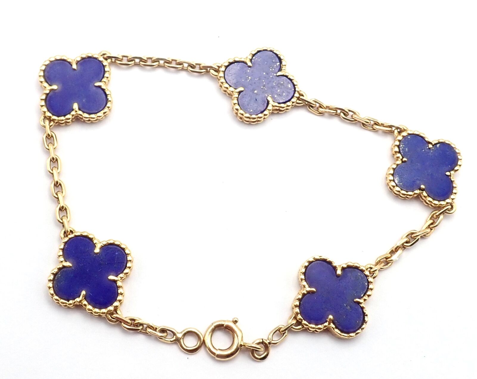 Authentic! Van Cleef & Arpels 18k Gold 5 Motif Alhambra Lapis Bracelet Paper | Fortrove