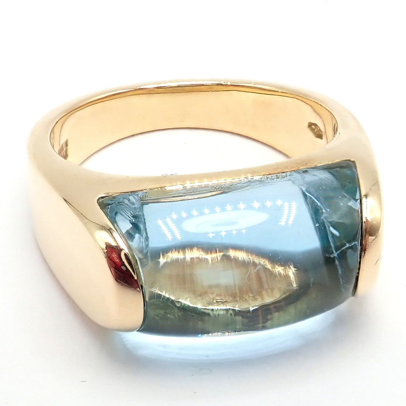 Authentic Bulgari Bvlgari Tronchetto 18k Yellow Gold Blue Topaz Ring sz 5.5 | Fortrove