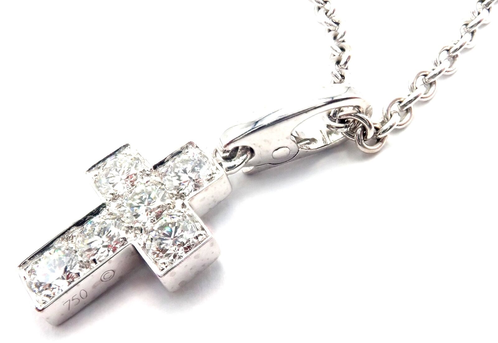 Authentic! Cartier 18k White Gold Diamond Cross Pendant Chain Necklace | Fortrove