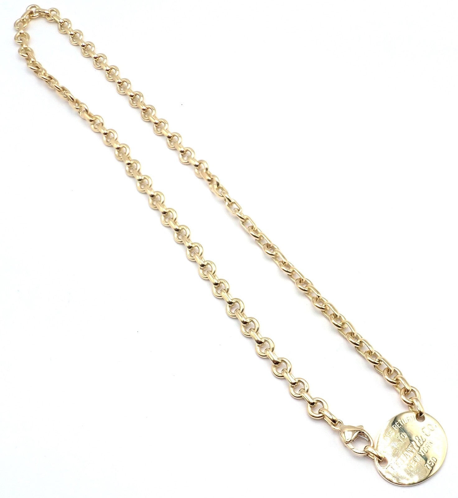 Authentic! Tiffany & Co Return To Tiffany 18k Yellow Gold Oval Tag Link Necklace | Fortrove