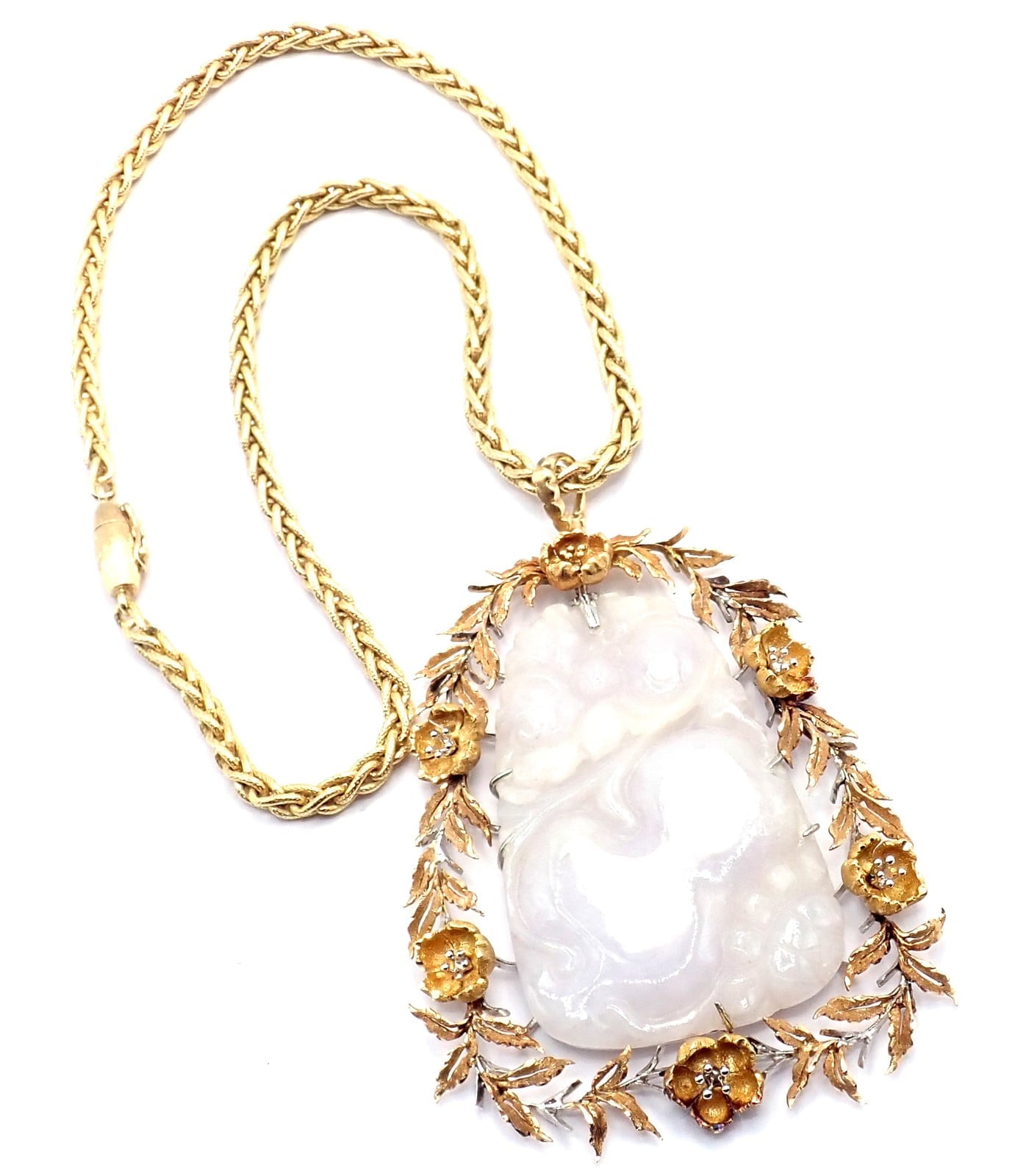 Authentic! Vintage Buccellati 18k Yellow Gold Lavender Jade Pendant Necklace | Fortrove
