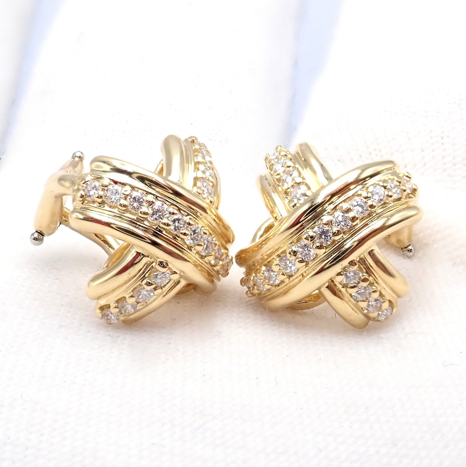 Tiffany & Co. Jewelry & Watches:Fine Jewelry:Earrings Authentic! Tiffany & Co 18k Yellow Gold Classic Signature X Diamond Earrings