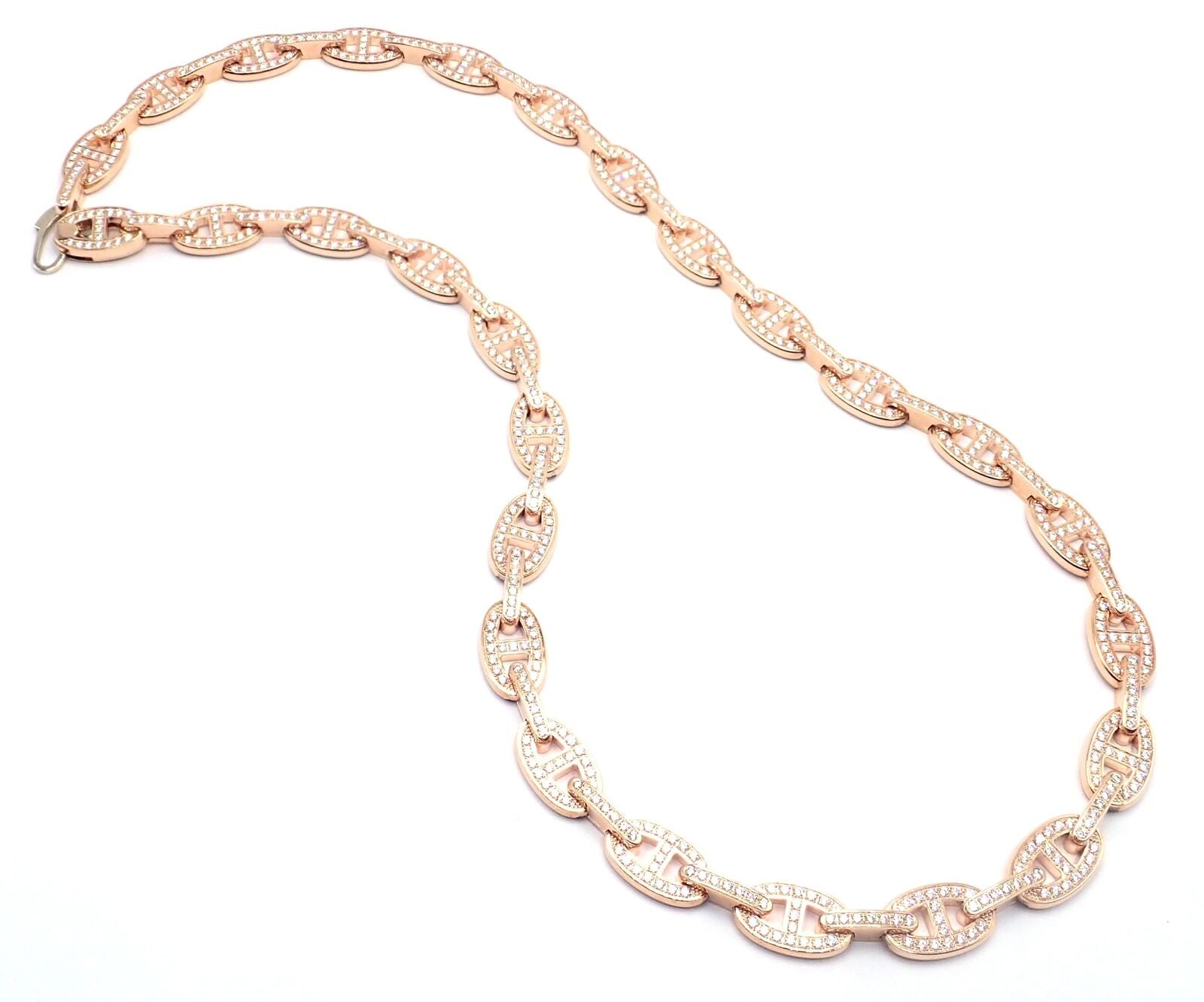 Authentic! Hermes Chaine d'ancre Enchaine 18k Rose Gold Diamond Link Necklace | Fortrove