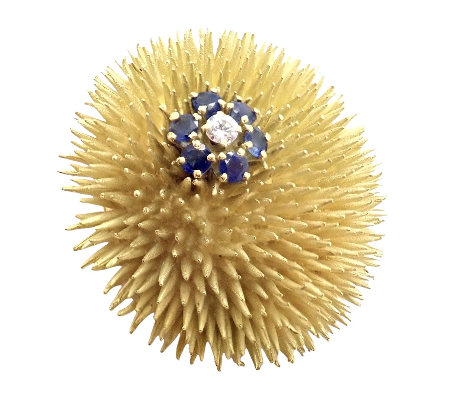 Tiffany & Co 18k Yellow Gold Sapphire Diamond Large Urchin Brooch Pin 1960's | Fortrove