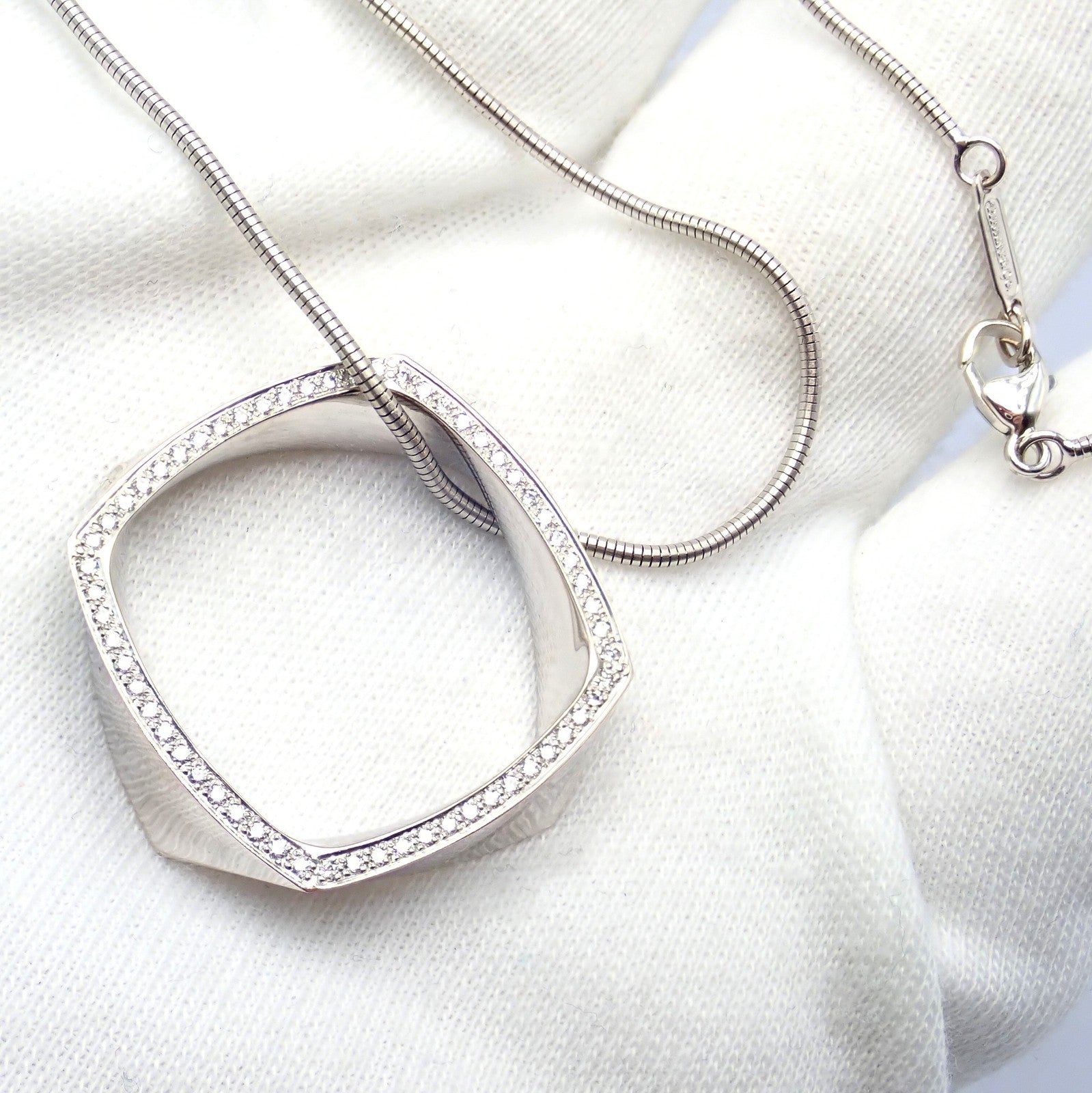 Tiffany & Co. Jewelry & Watches:Fine Jewelry:Necklaces & Pendants Authentic Tiffany & Co 18k White Gold Frank Gehry Diamond Torque Square Necklace