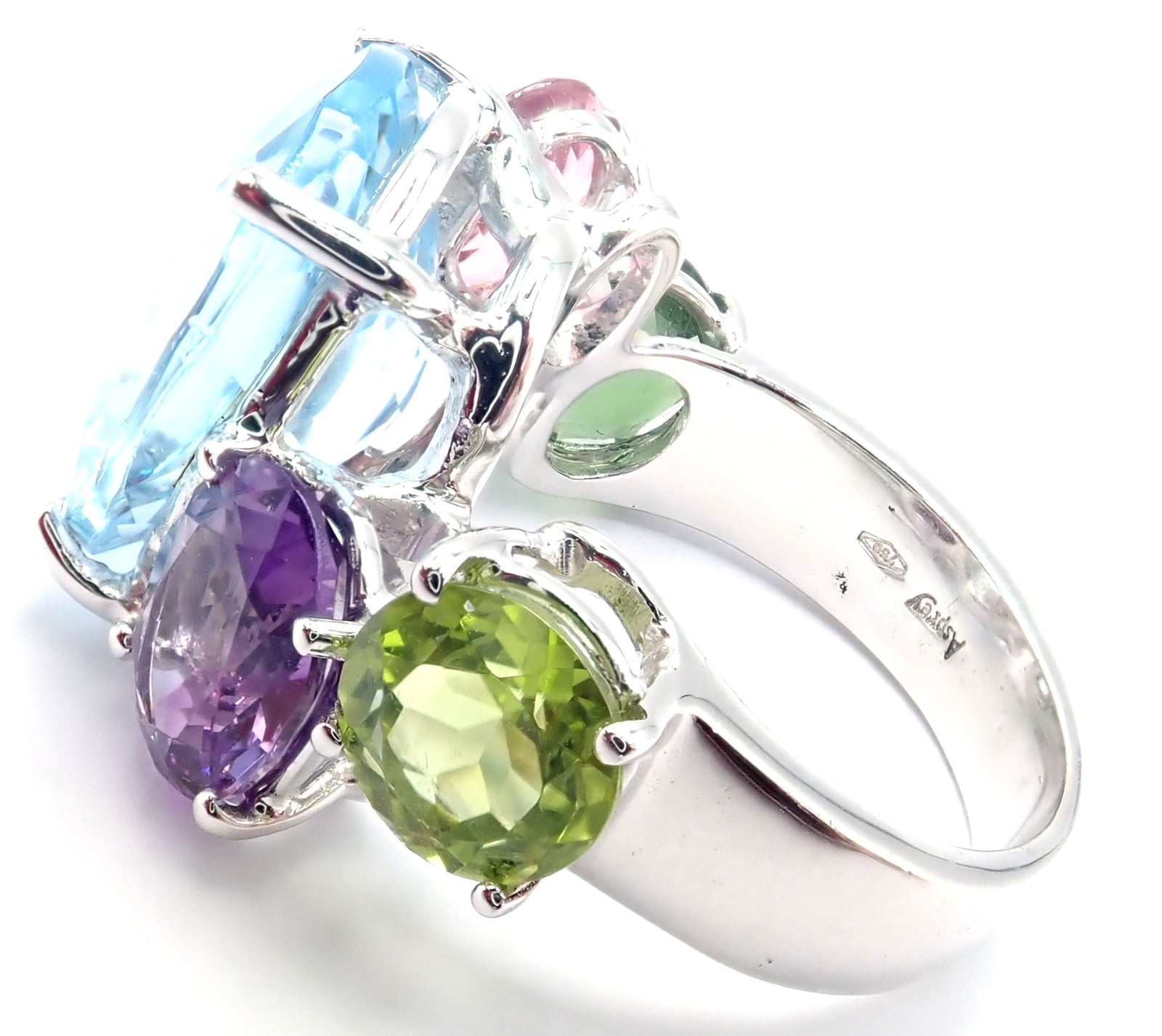 Authentic! Asprey Chaos 18k White Gold Topaz Tourmaline Peridot Amethyst Ring | Fortrove