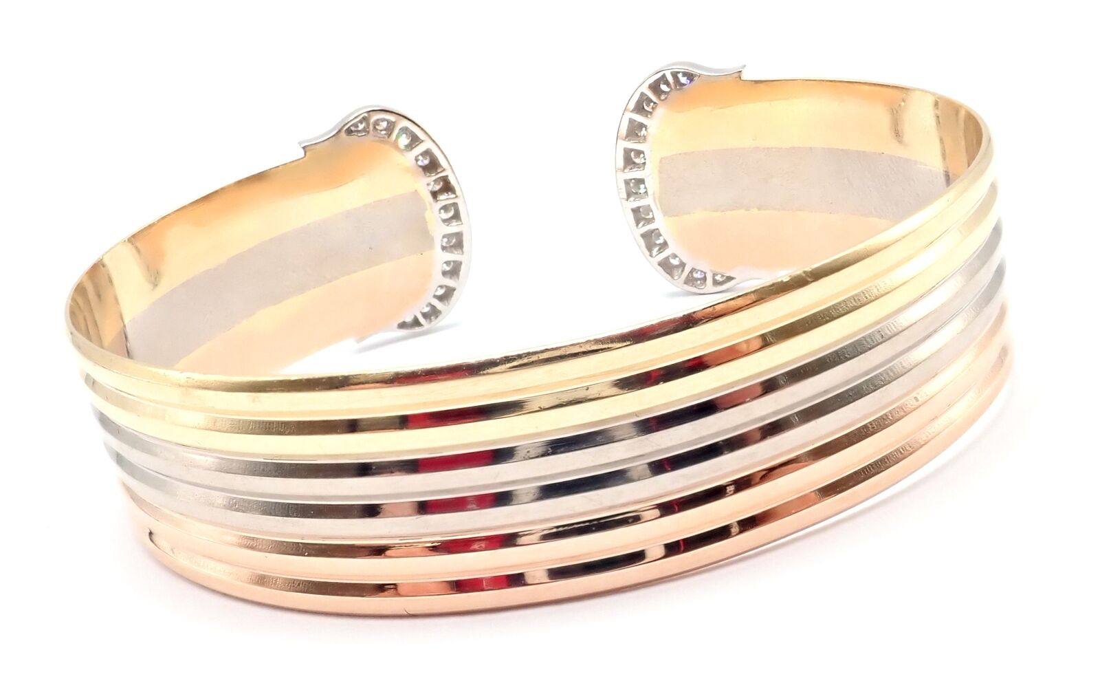 Cartier Jewelry & Watches:Fine Jewelry:Bracelets & Charms Authentic! Cartier 18k Tri-Color Gold Diamond Double C Wide Cuff Bangle Bracelet