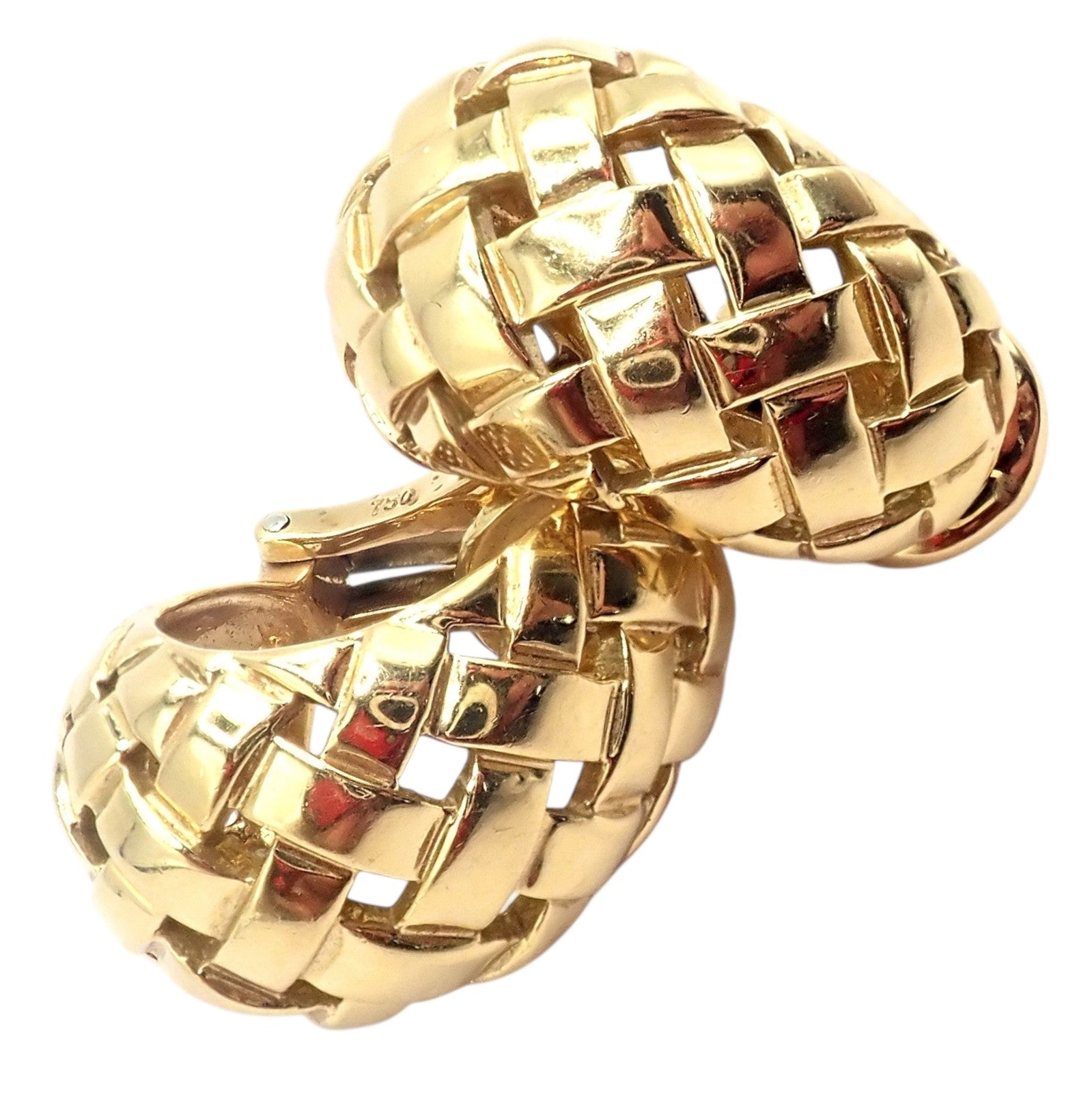 Authentic! Tiffany & Co 18k Yellow Gold Vannerie Basket Weave Earrings 1989 | Fortrove