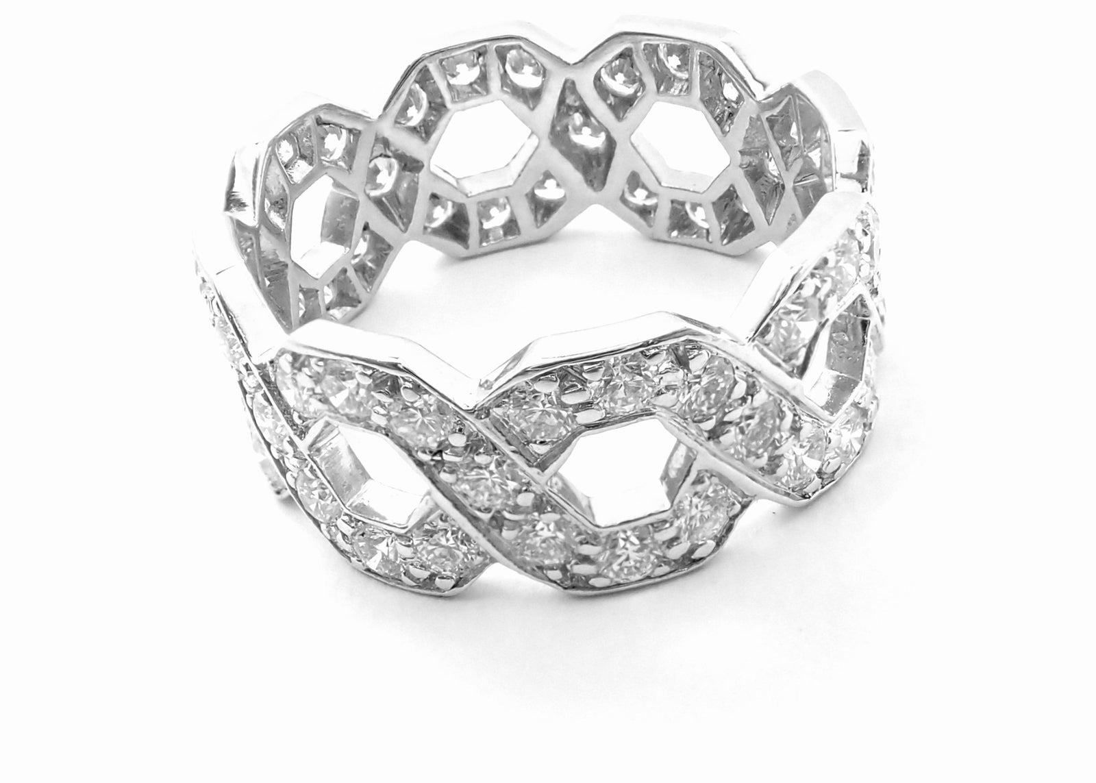 Authentic! Tiffany & Co Platinum Diamond Eternal Wide Link Band Ring Size 5.25 | Fortrove