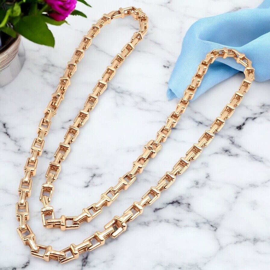 Authentic! Tiffany & Co 18k Rose Gold T Chain Link Long Necklace 20.5" | Fortrove