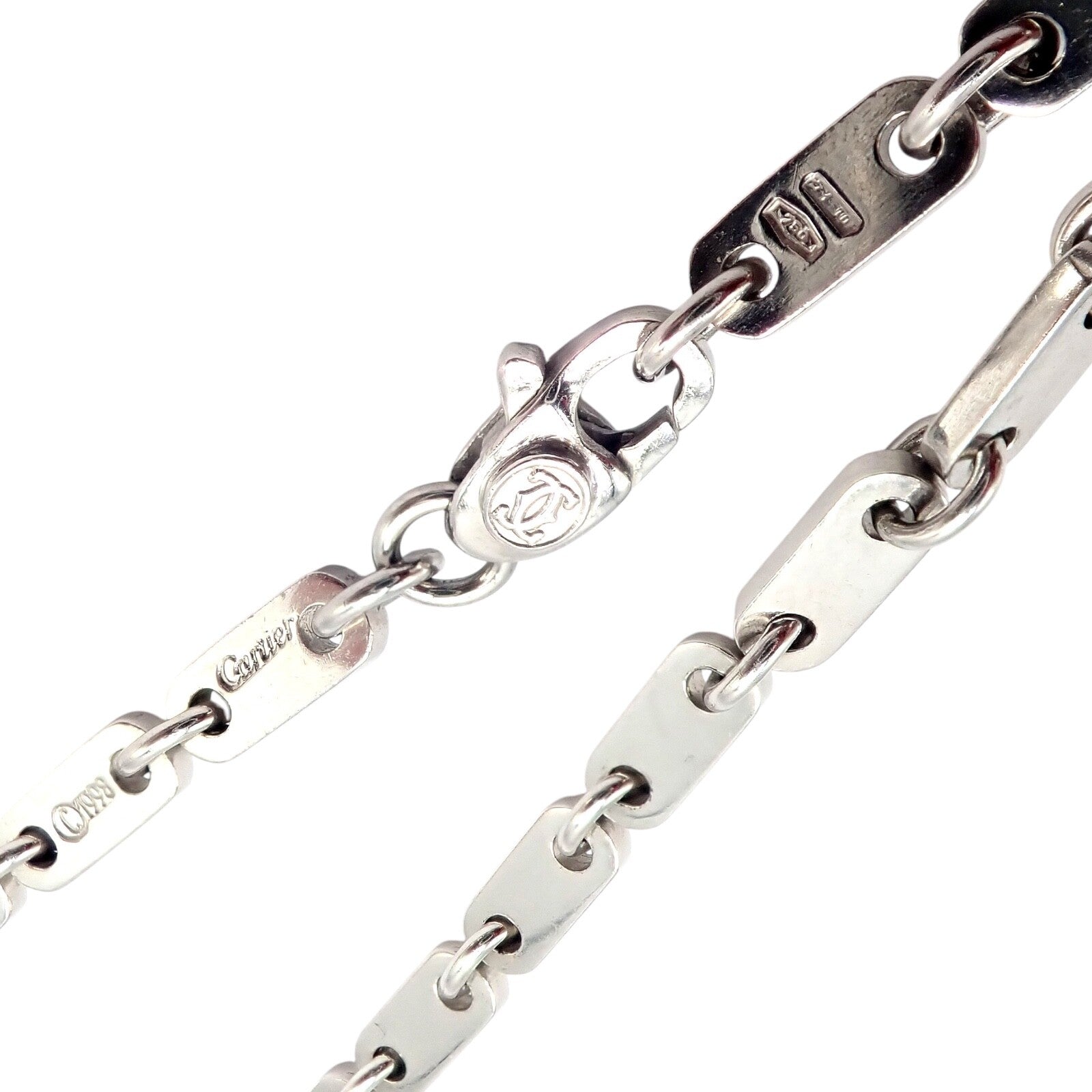 Authentic! Cartier 18k White Gold Flat Link Necklace 17.75" 1998 | Fortrove