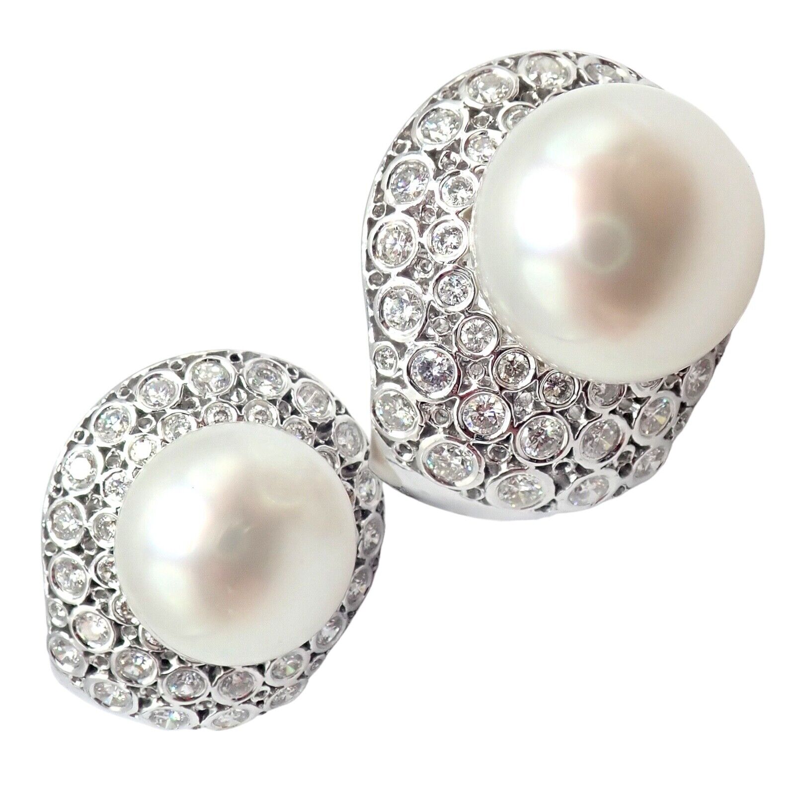 Estate Jewelry & Watches:Vintage & Antique Jewelry:Earrings Vintage Estate 18k White Gold Diamond 13mm Pearl Earrings