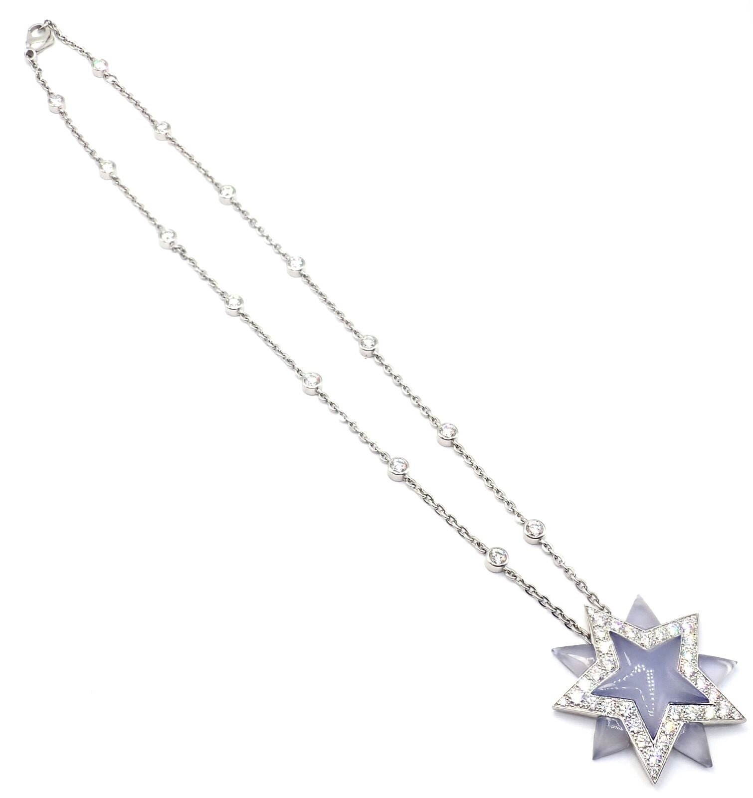 Authentic! Tiffany & Co Platinum Diamond Blue Chalcedony Star Pendant Necklace | Fortrove