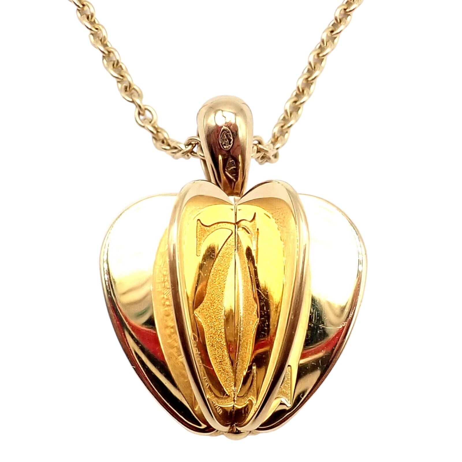 Rare! Cartier 18k Yellow Gold Double C 3D Apple Pendant Chain Necklace | Fortrove