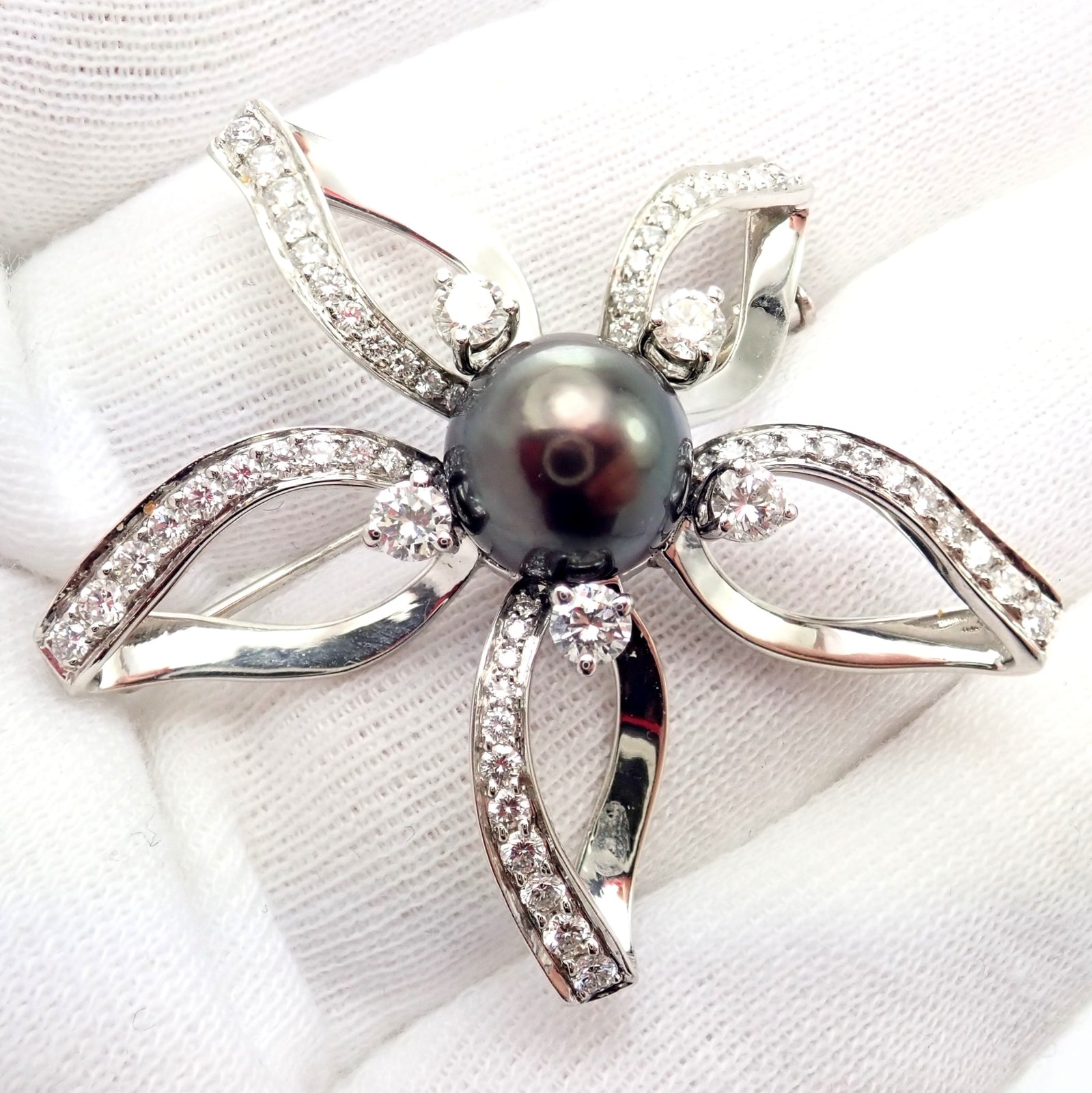 Mikimoto Jewelry & Watches:Fine Jewelry:Brooches & Pins Rare! Authentic Mikimoto Platinum Diamond Tahitian South Sea Pearl Brooch Pin
