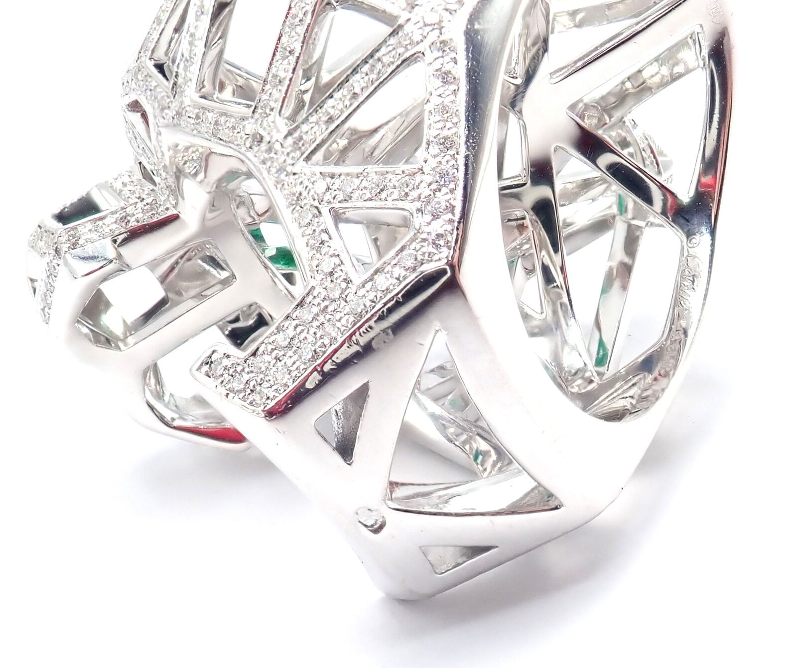 Cartier Jewelry & Watches:Fine Jewelry:Rings Cartier Panther Panthere 18k White Gold Emerald Diamond Paved Large Ring Size 54