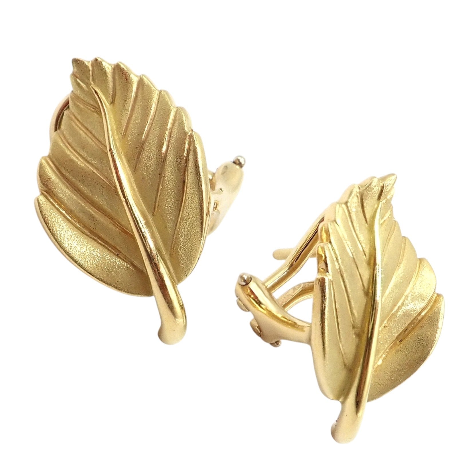 Vintage! Authentic Tiffany & Co Leaf 18k Yellow Gold Earrings 2003 | Fortrove