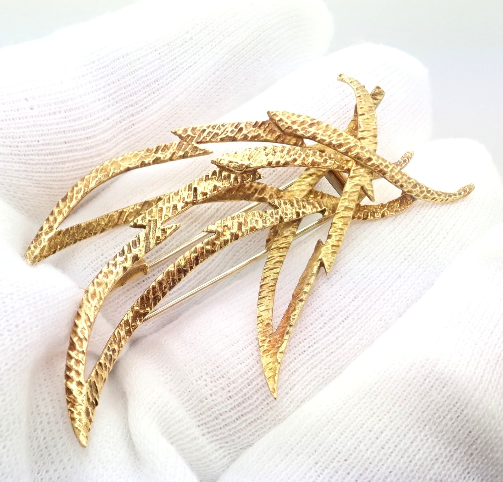 Rare Authentic Vintage Hermes Paris 18k Yellow Gold Starburst Comet Brooch Pin | Fortrove