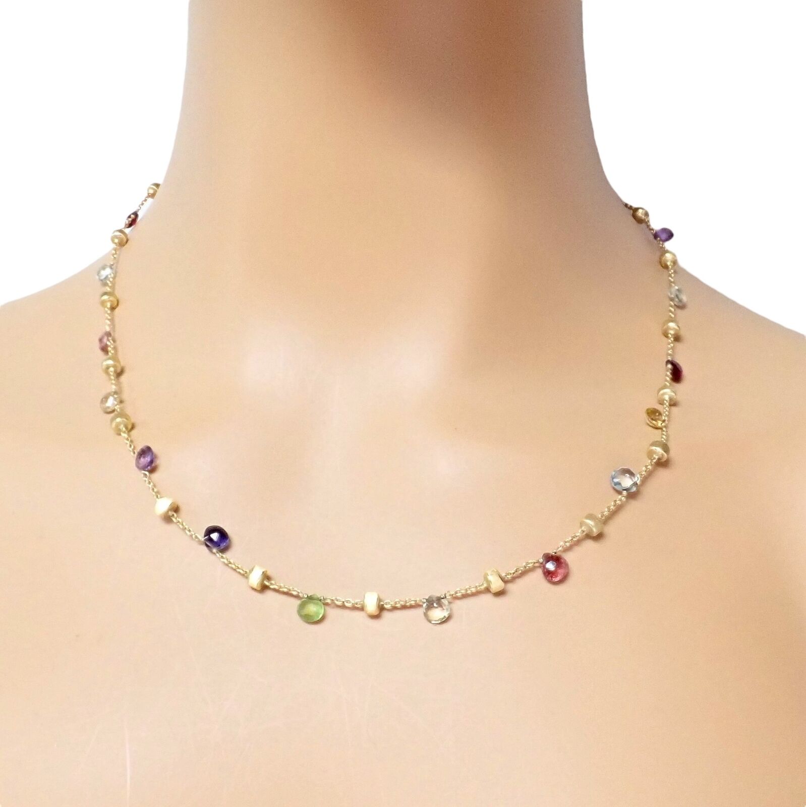 Authentic! Marco Bicego 18k Yellow Gold Multicolor Stones Paradise Necklace | Fortrove