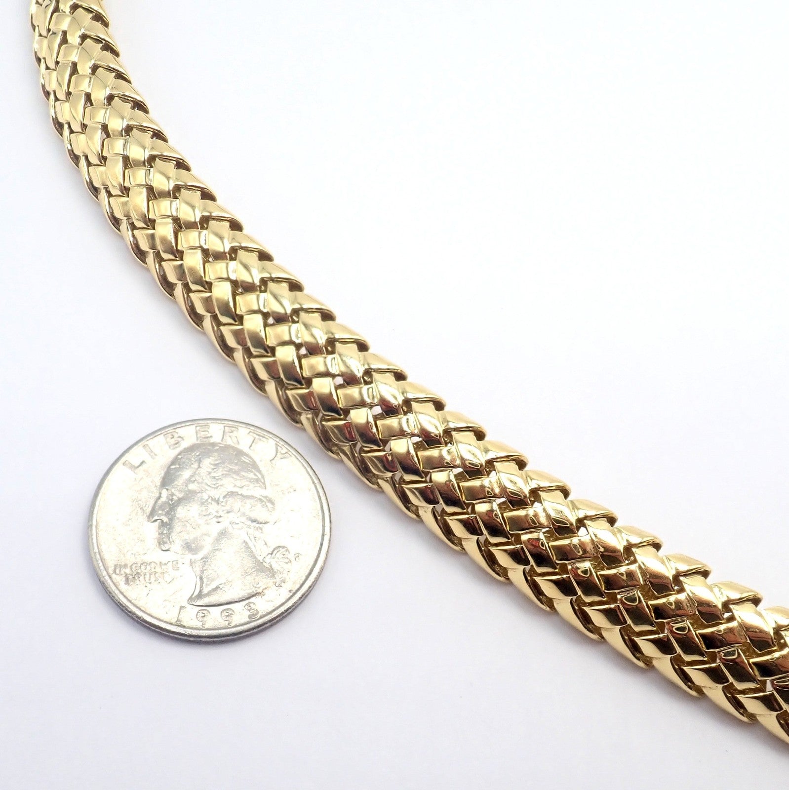 Authentic! Tiffany & Co Vannerie 18k Yellow Gold Basket Weave Necklace | Fortrove