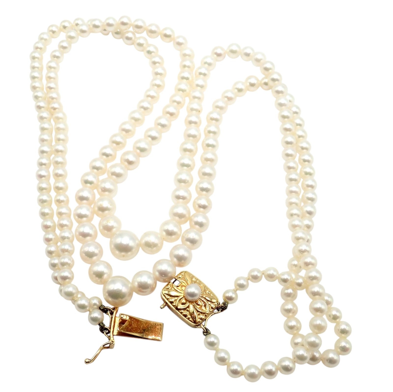 Mikimoto 18k Yellow Gold Pearl Double Strand Graduated 17" Princess Necklace | Fortrove