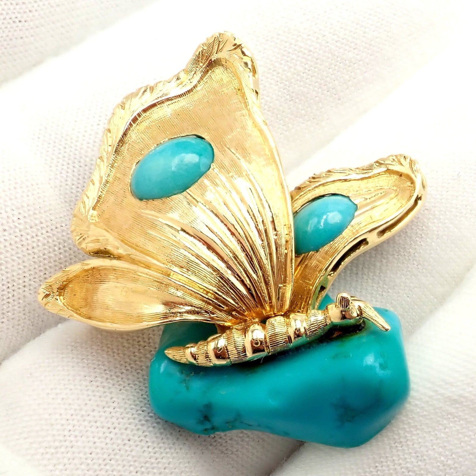 Tiffany & Co. Jewelry & Watches:Fine Jewelry:Brooches & Pins Vintage Tiffany & Co. 18k Yellow Gold Turquoise Butterfly On A Rock Pin Brooch