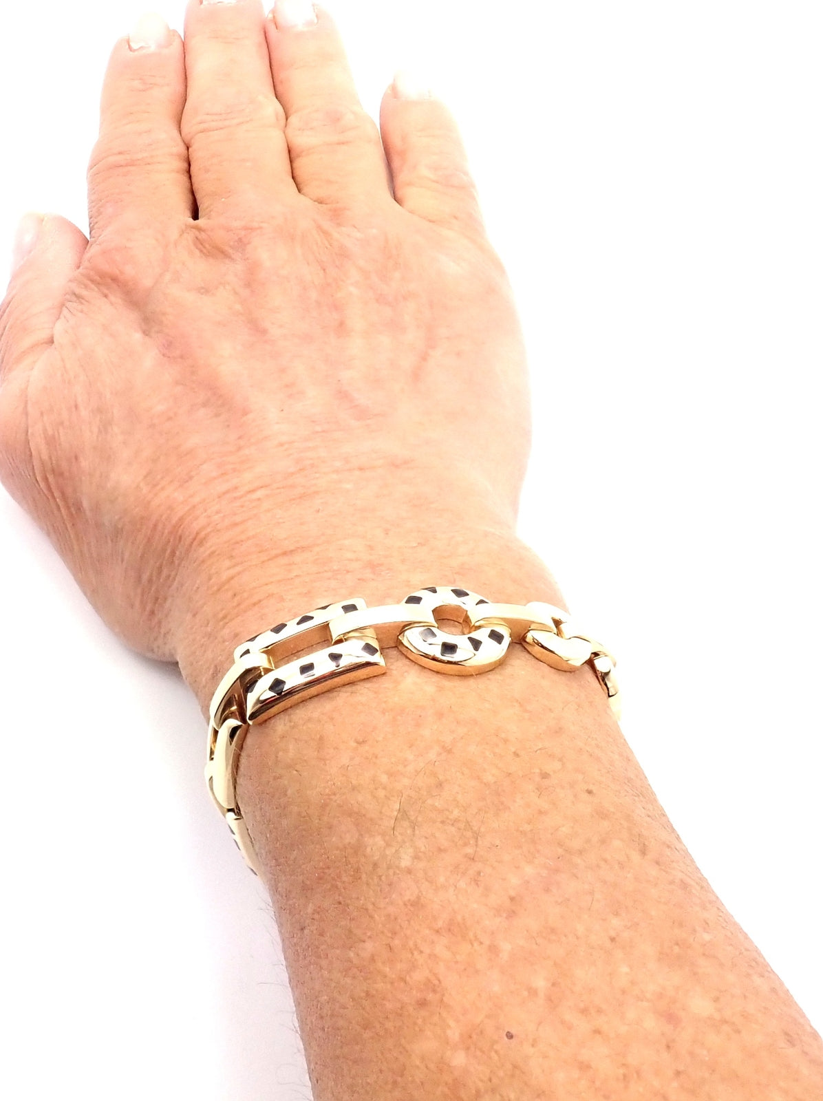 Cartier Jewelry & Watches:Fine Jewelry:Bracelets & Charms Rare! Authentic Cartier Panthere 18k Gold Black Lacquer Spot Link Bracelet Paper