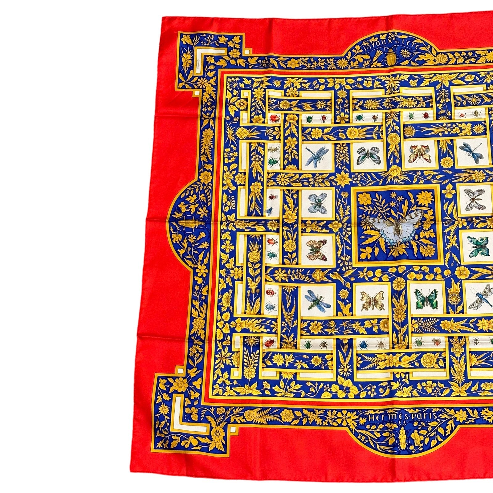 Hermes Carre Joyaux de L'ete Jacquelot 90cm Red Blue Insect Silk Scarf | Fortrove
