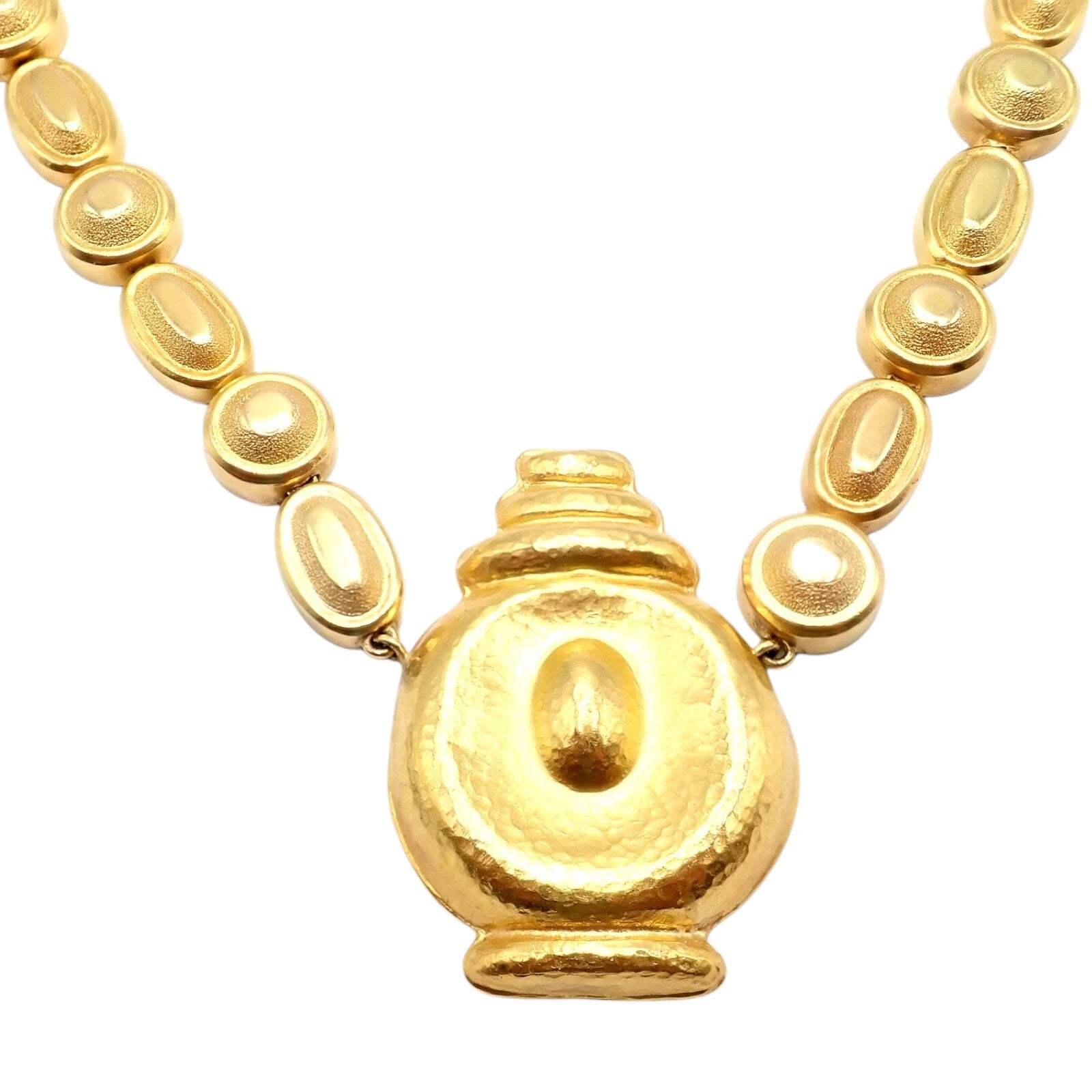 Vintage Estate Ilias Lalaounis 18k Yellow Gold Vase Hammered Necklace | Fortrove
