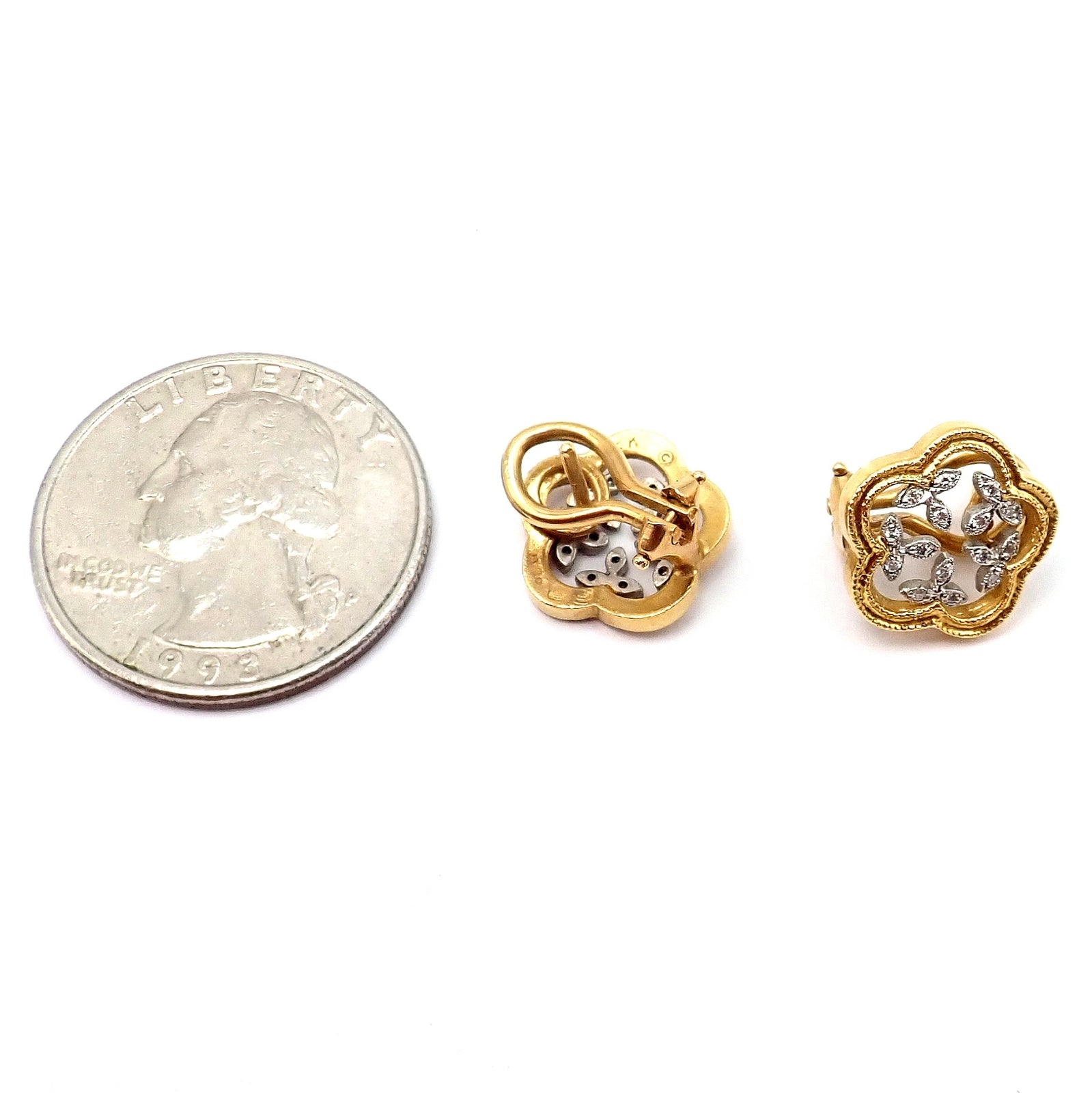 Authentic! Cathy Waterman 22k Yellow Gold Platinum Diamond Vine Flower Earrings | Fortrove