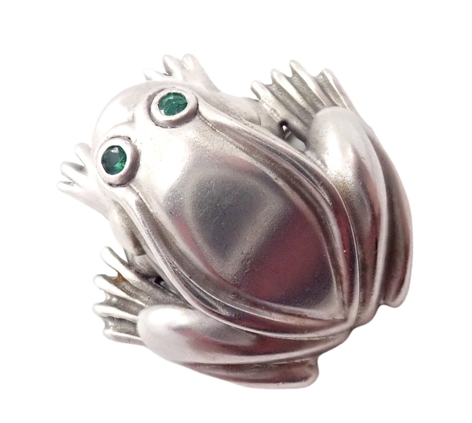 Rare! Authentic Kieselstein Cord 18k White Gold Frog Emerald Brooch 1998 | Fortrove
