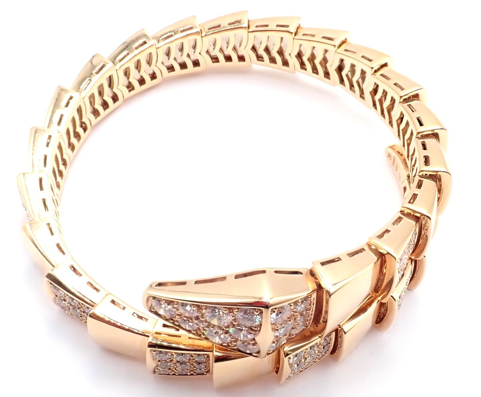 Authentic! Bulgari Bvlgari Serpenti Viper 18k Rose Gold Diamond Bangle Bracelet | Fortrove