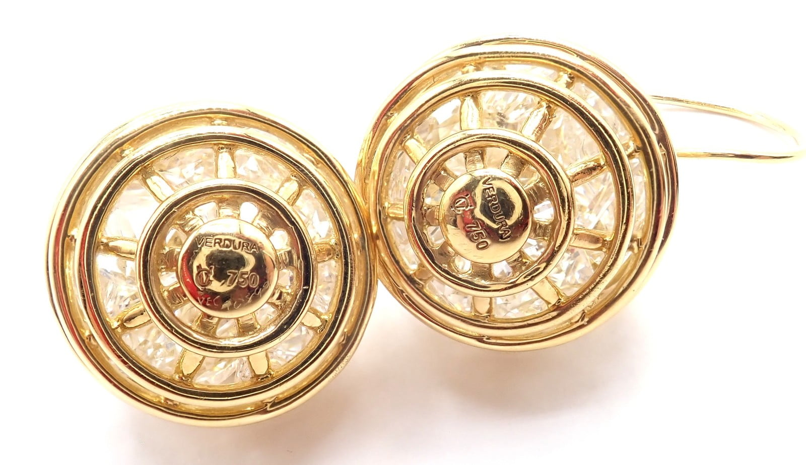 Verdura Jewelry & Watches:Fine Jewelry:Earrings Authentic! Verdura 18k Yellow Gold Diamond Rock Crystal Caged Dropped Earrings