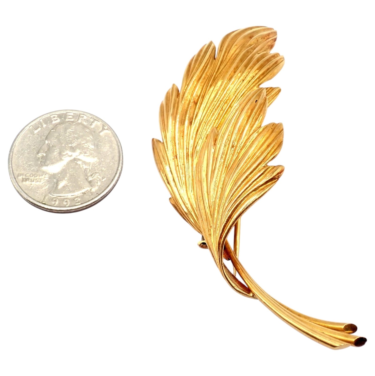 Vintage! Tiffany & Co. 18k Yellow Gold French Leaf Large Pin Brooch | Fortrove