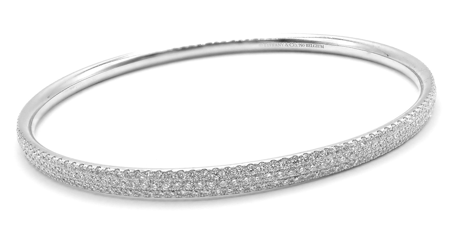 Tiffany & Co Metro 18k White Gold Full Diamond Three Row Bangle Bracelet $22,300 | Fortrove