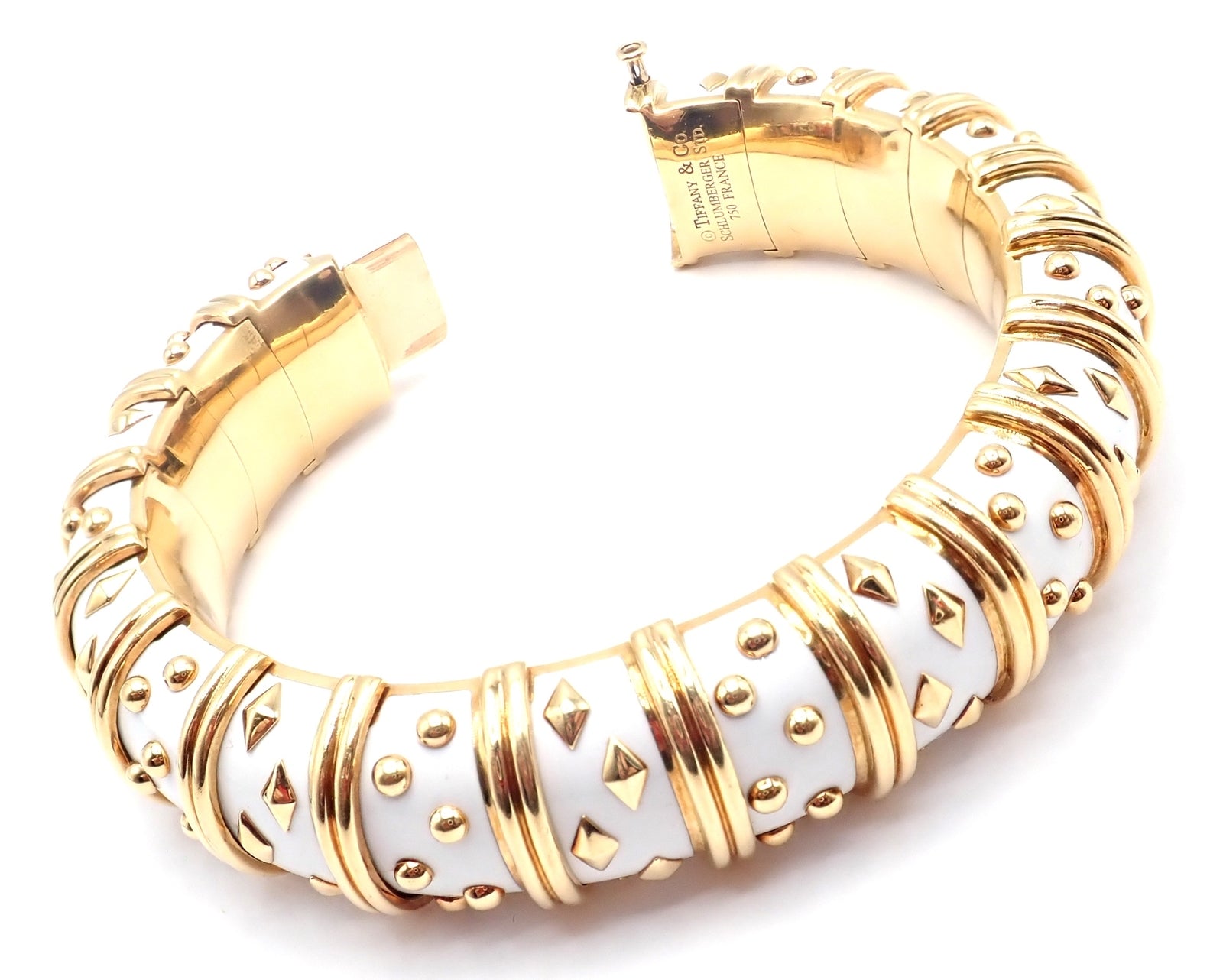 Jean Schlumberger for Tiffany & Co. Jewelry & Watches:Fine Jewelry:Bracelets & Charms Tiffany & Co Schlumberger Dot Losange 18k Yellow Gold Enamel Bangle Bracelet