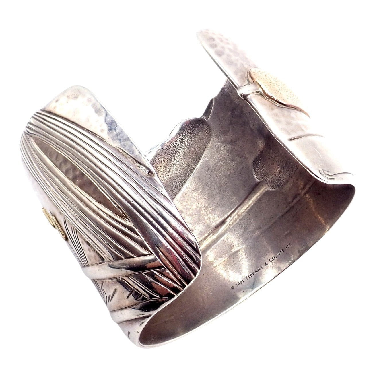 Vintage Tiffany & Co 18k Yellow Gold Silver Cattail Nature Cuff Bracelet 2001 | Fortrove